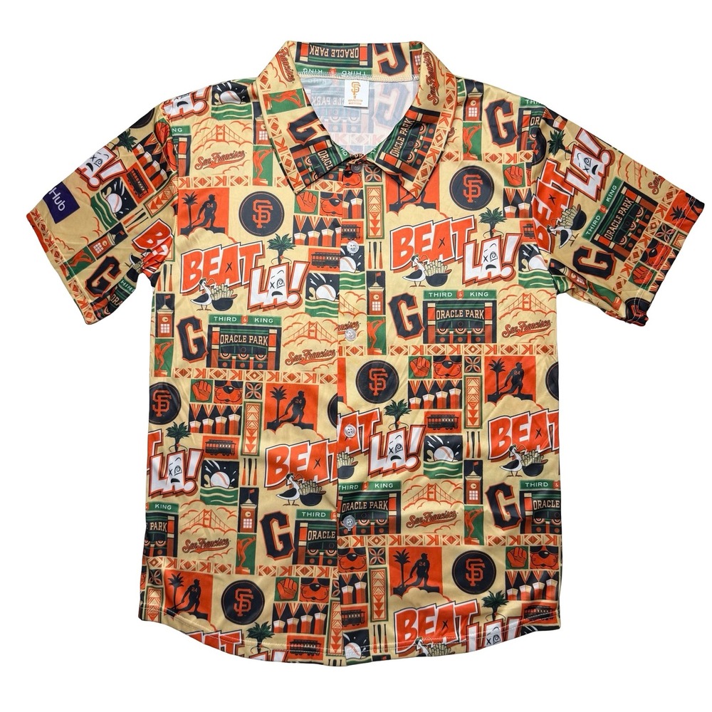 San Francisco Giants baseball stadium promo button down Hawaiian Hawaii shirt